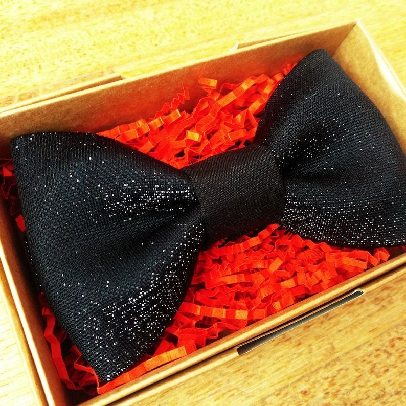 Silver glitter black bow tie with black middle